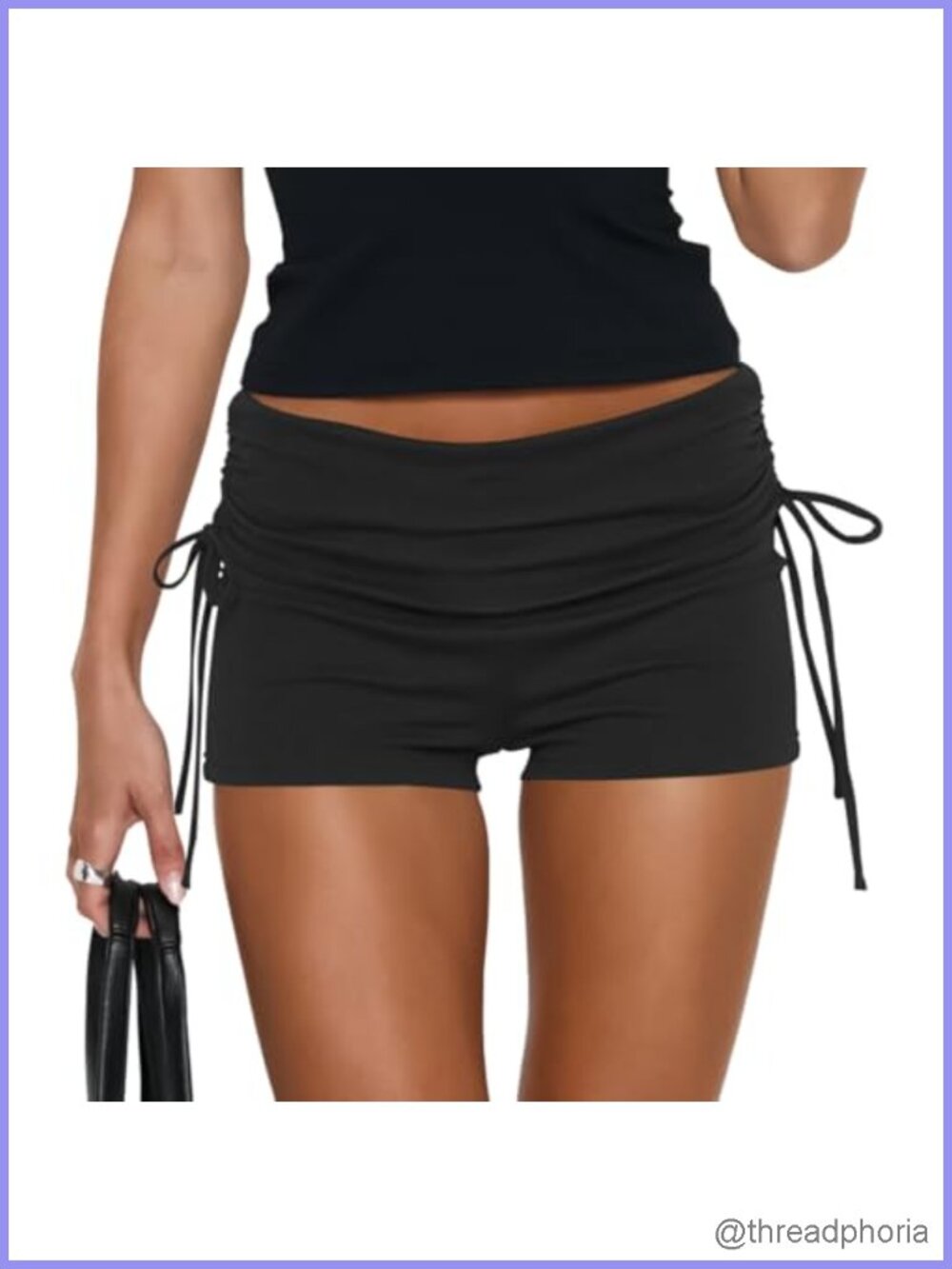 Fold Over Yoga Shorts Side Tie Ruched Adjustable Micro Mini Hot Pants